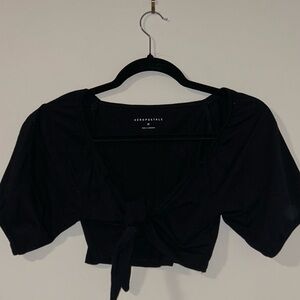 Aeropostale black tie short sleeve crop shirt; Size: Medium